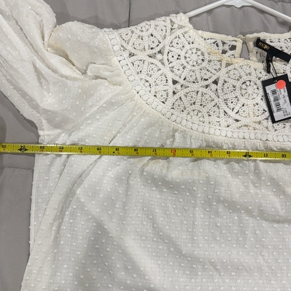 Maje Top Crochet Puff Sleeve Shirt Top Hollowed out Loose Shirt White Size 3 - Picture 7 of 7